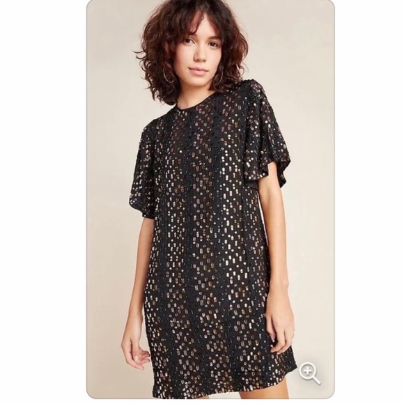 NWT! Anthropologie Velvet By Graham & Spencer Vivi Sequin Dress Black/Gold Small - Picture 4 of 8